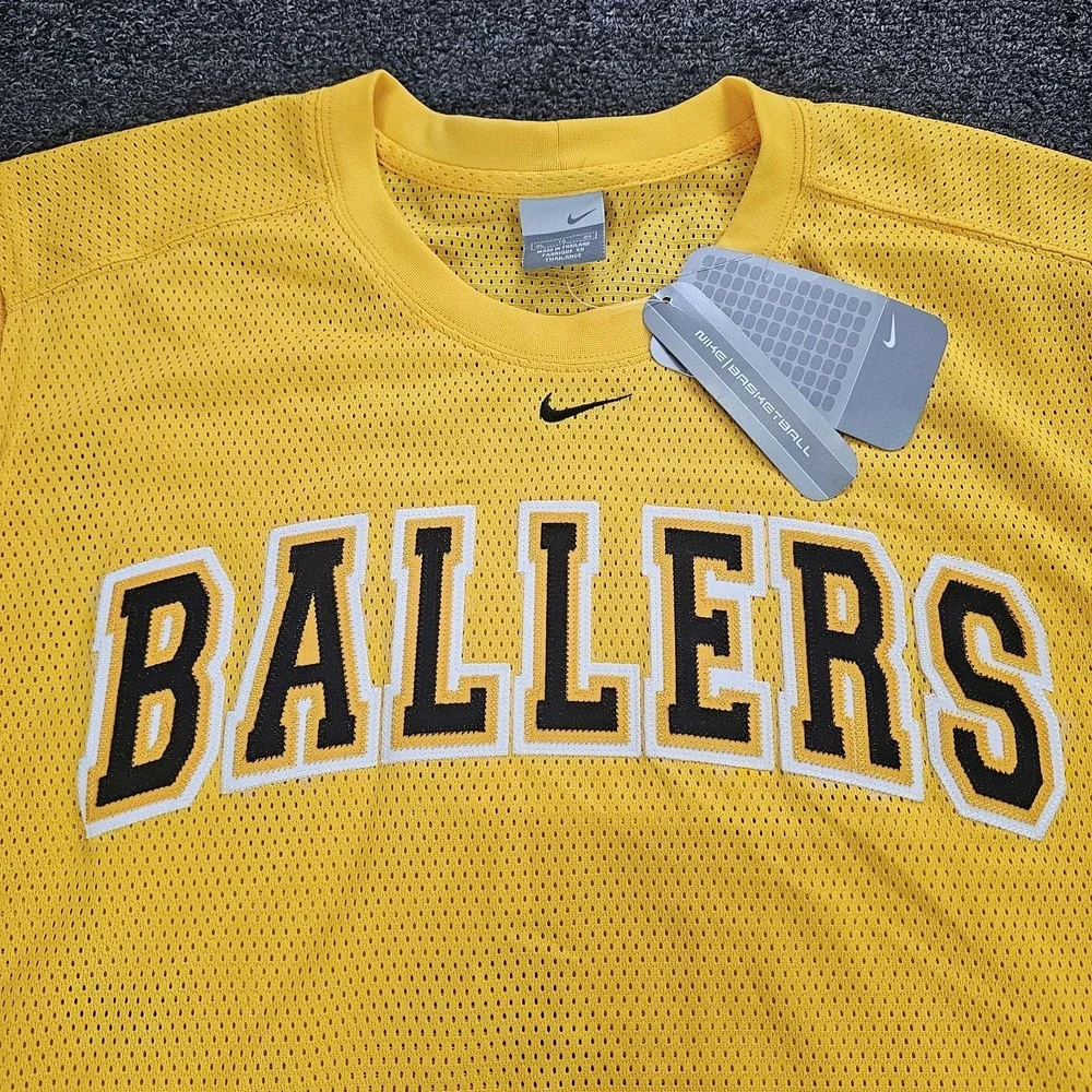 Vintage Nike Ballers‎ Jersey Mens XL Spellout Logo Yellow Center Swoosh Y2k